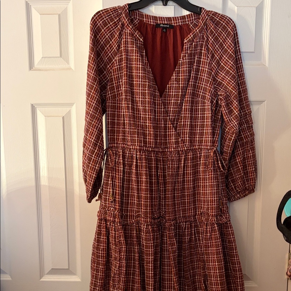 Madewell NWOT Burgundy Plaid Wrap Dress